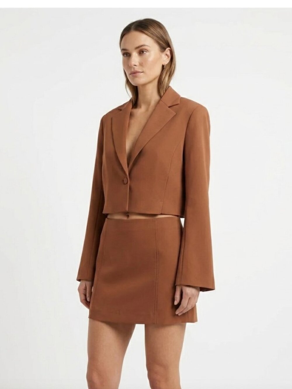 NWT JASON WU RUSSET BROWN SKIRT CROPPED BLAZER COORDINATED SET - M